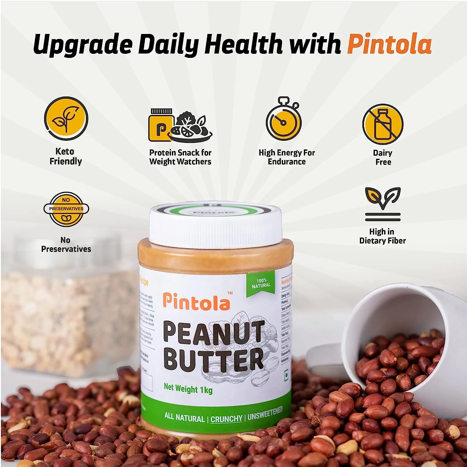 Pintola All Natural Peanut Butter Spread Vegan, Gluten Free, Non GMO, Unsweetened