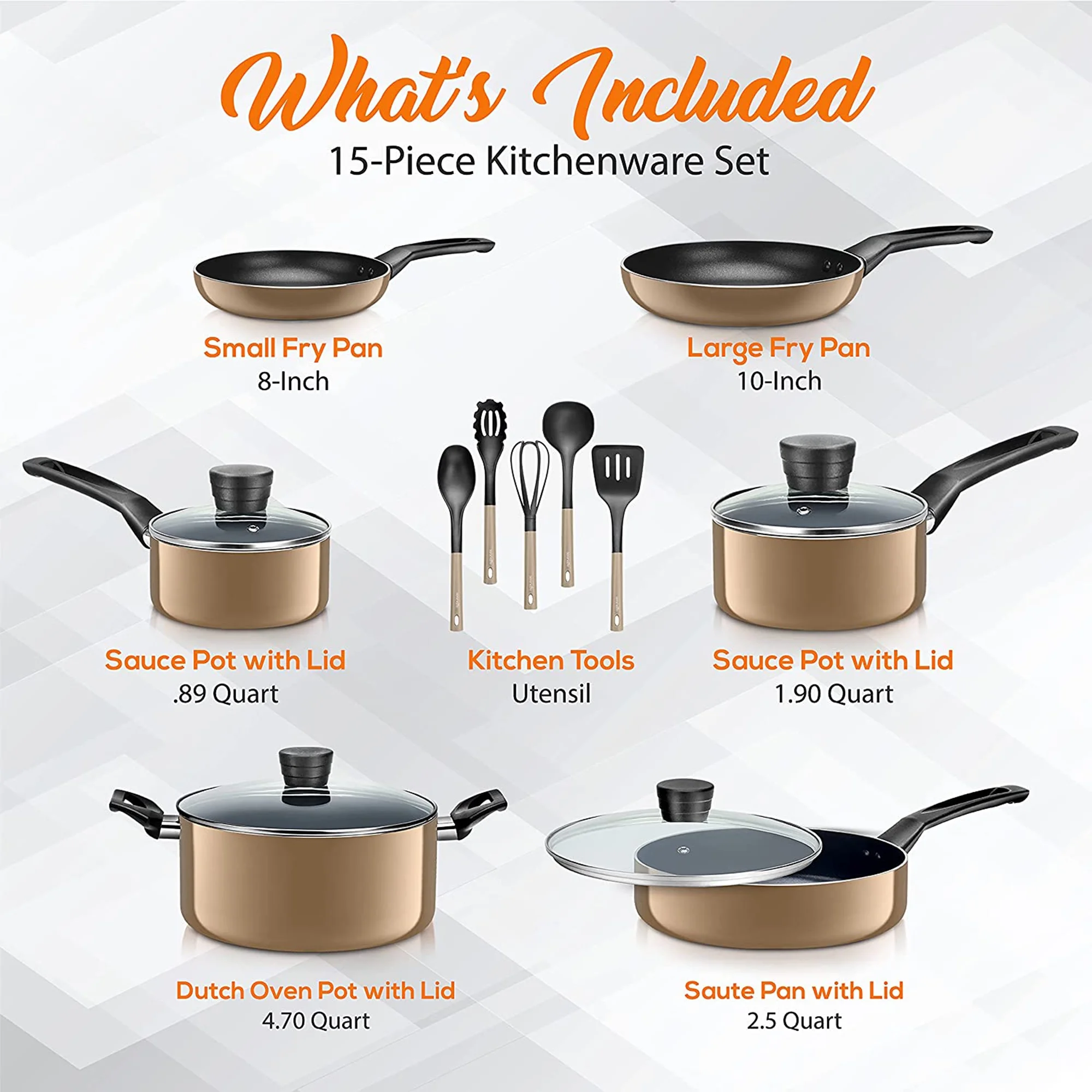 SereneLife 15 Piece Pots and Pans Home Non Stick Kitchenware Cookware Set