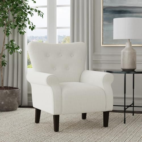 Home Decor | Upholstered Rolled Arm Wingback Accent Chair | Accent Chairs for Living Room & Bedroom | Decorative Home Furniture - Cream