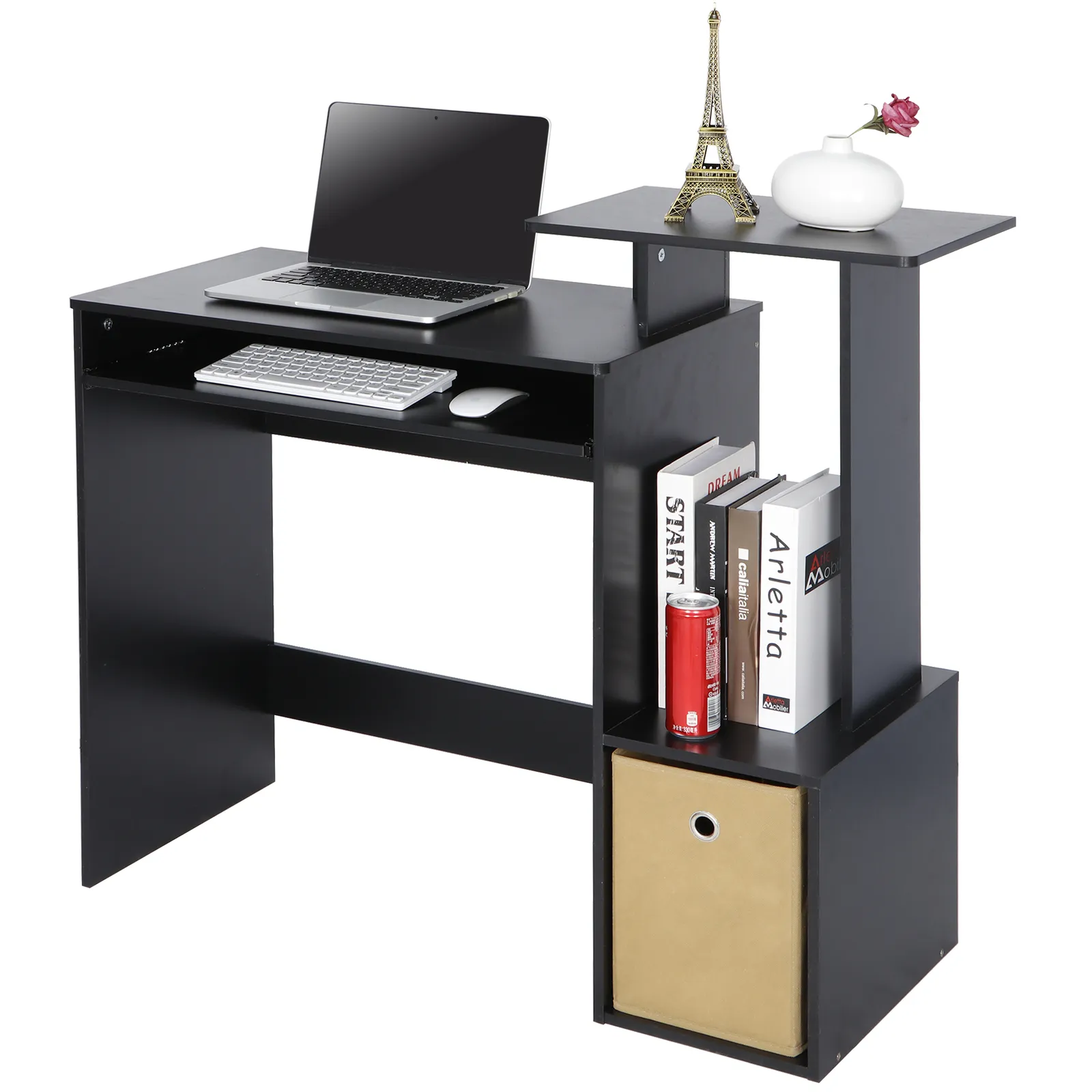 Durable Multipurpose Home Office Computer Writing Desk With Bookshelves Decor