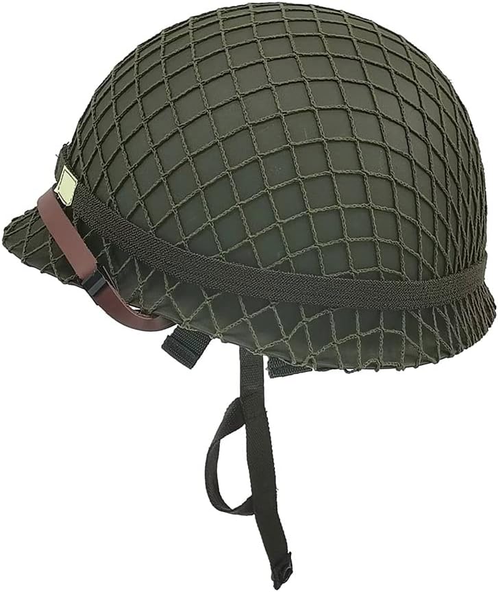 WWII US Army Helmet Replica, WW2 Helmet, M1 Helmet, WW2 Army Helmet, WW2 Gear, WW2 Helmet US Army Steel Shell with Net/Canvas Chin Strap/Cat Eye Band