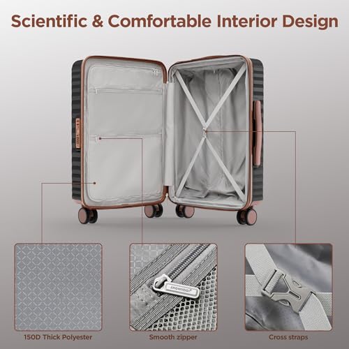 SHOWKOO Luggage Sets 3 Piece Hardside Expandable Suitcase with Double Spinner Wheels Tsa Lock, (Beige White, 5 piece set)