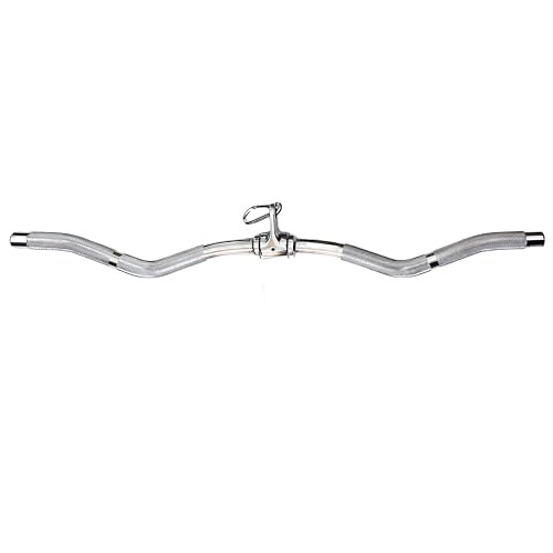 Lat Cable Machine Attachment Curl Pulldown Barbell Revolving Bar, Multi-Exerciser Cable Attachment, Solid Steel Tricep Press Down Bar with Rubber Handgrips & Revolving Hanger