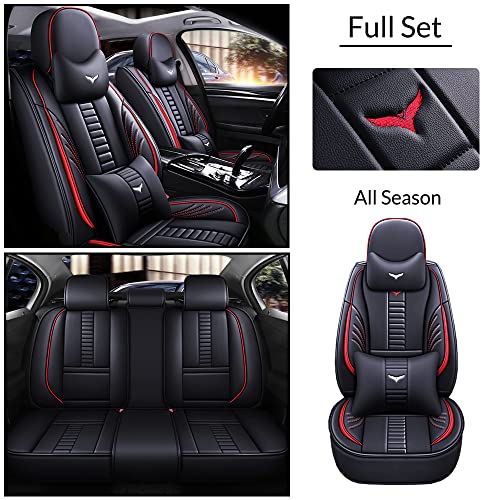 Waterproof 5 Car Seat Covers for Honda Passport 2019-2023, Premium Leather Automotive Front and Back Seat Protectors Compatible with Airbag (Black & Black Line)