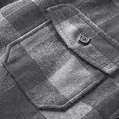 Mens Long Sleeve Sherpa Lined Flannel Shirt Jackets Thermal Quilted Lined Button Down Plaid Coats with Pockets