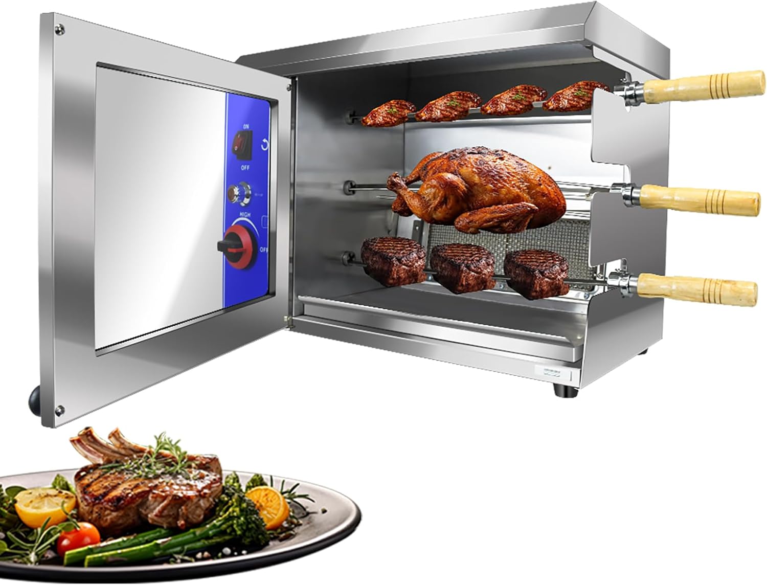 Li Zhen Gas Rotisserie Oven Shawarma Grill Machine Doner Kebab Machine Chicken Rotisserie Grill Propane Grill with Rotisserie Electric Rotisserie with 3 Auto Rotating