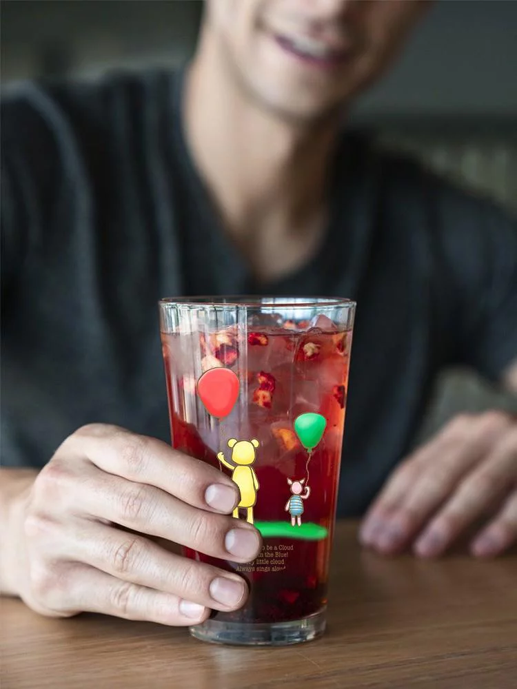 Pooh Bear W Balloons Pint Glass -Smartprints Designs, 16 oz Transparent Glass