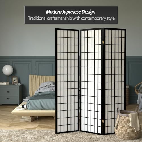 Red Lantern 6 ft. Tall Window Pane Shoji Screen-Natural-4 Panels Room Divider