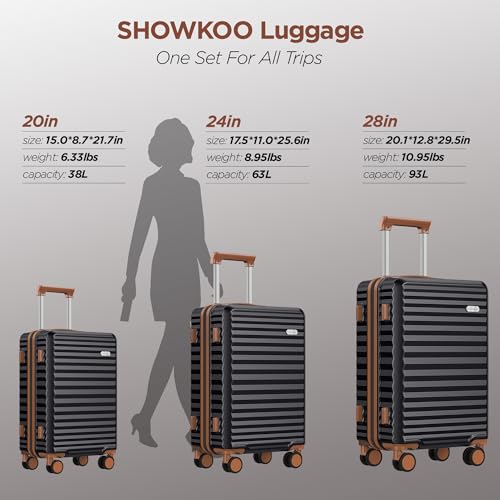 SHOWKOO Luggage Sets 3 Piece Hardside Expandable Suitcase with Double Spinner Wheels Tsa Lock, (Beige White, 5 piece set)