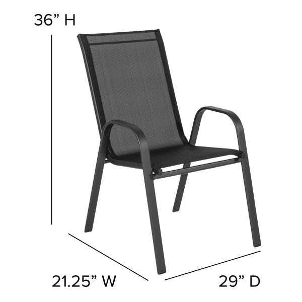 Flash Furniture Brazos Series Outdoor Stackable Patio Chairs with Flex Comfort Material, Stacking Outdoor Modern Sling Patio Chairs, Black (Pack of 4)
