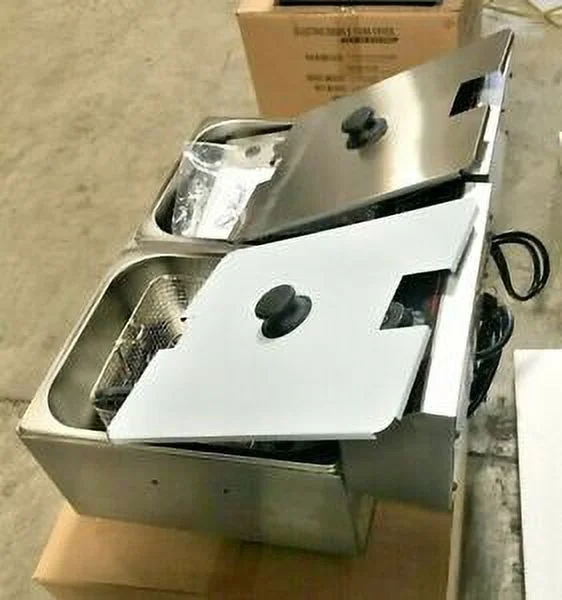 NEW 12L Double Electric Deep Fryer Counter Top Model Single Basket W/ Cover 110V