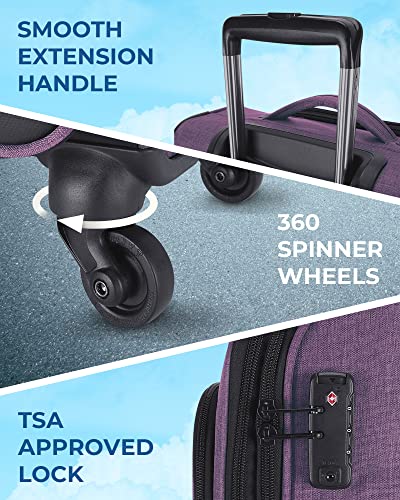 BAGSMART Expandable 20 inch Carry on Luggage Airline Approved, Lightweight Carry on Suitcase with Spinner Wheels, Family Travel Suitcase Set with Duffle Bag-Black