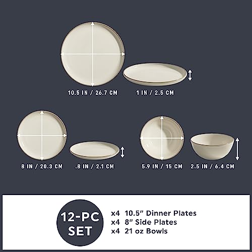 Corelle Stoneware 8-Pc Dinnerware Set, Handcrafted Artisanal Double Bead Plates and Bowls, Solid and Reactive Glazes, Dining Plate Set, Navy