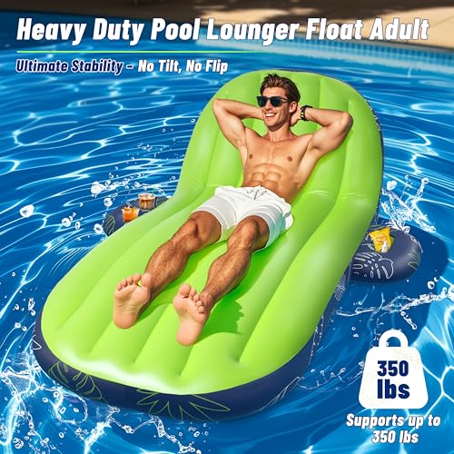 JOSEN Pool Floats Adult Heavy Duty, Inflatable Pool Lounger Float with Cup Holder and Caddy, Extra Large Pool Rafts for Adults, Tanning Pool Float Water Floaties Beach Lake Sunbathing