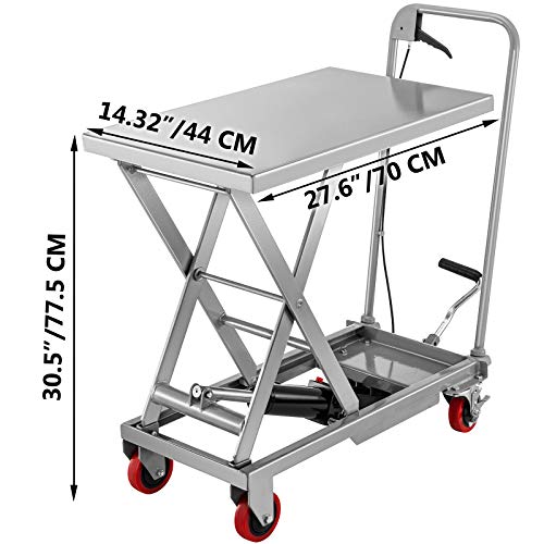 BestEquip Hydraulic Scissor 500LBS Capacity, Cart Lift Table Cart 28.5-Inch Lifting Height, Manual Scissor Lift Table w/ 4 Wheels and Foot Pump, Elevating Hydraulic Cart for Material Handling, in Red