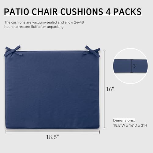 Outdoor Chair Cushions Set of 4,Patio Cushions for Outdoor Furniture,Waterproof Patio Chair Cushions with Ties,Memory Foam Outdoor Seat Cushion,18.5