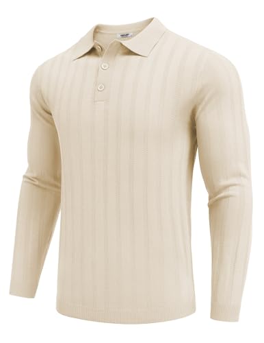 COOFANDY Men's Knit Polo Shirt Casual Long Sleeve Polo Sweater Dress Collar Polo Classic Golf Shirts