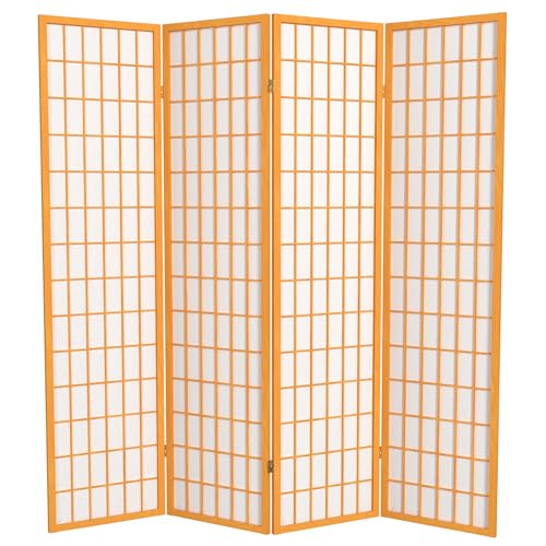 Red Lantern 6 ft. Tall Window Pane Shoji Screen-Natural-4 Panels Room Divider