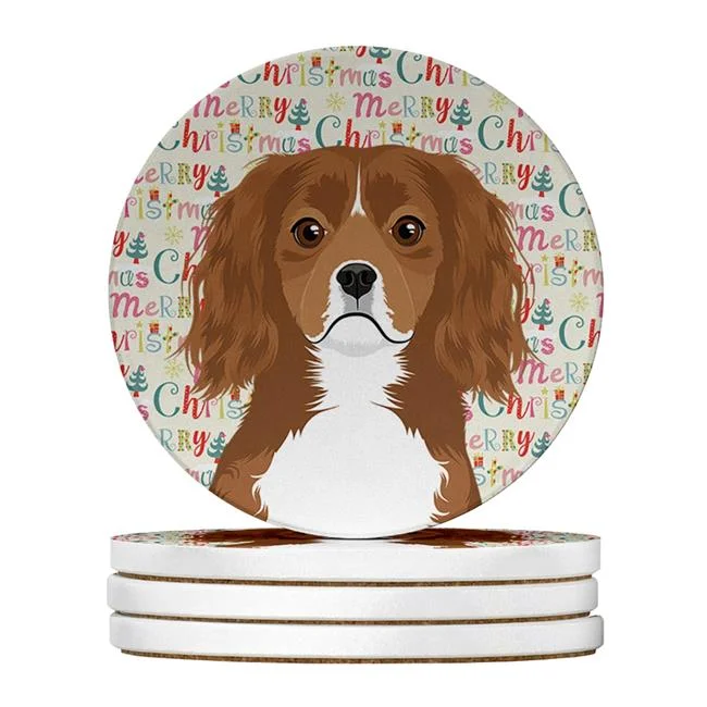 4 x 4 in. Unisex Cavalier King Charles Spaniel Ruby Christmas Large Sandstone Coasters - Pack of 4