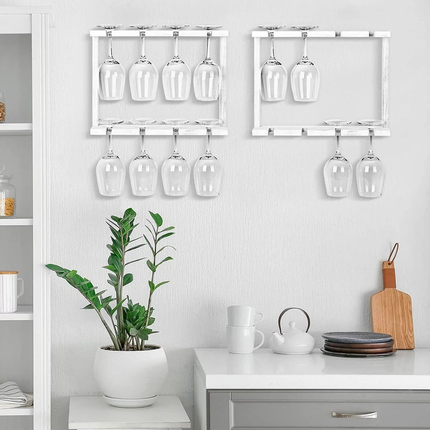 Set of 2 Wine Glass Rack Wall Mounted Glass Holder Stemware Hanging Rack Wood