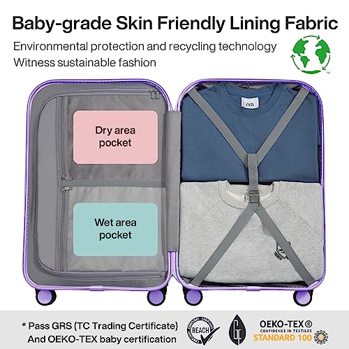 mixi Upgrade Carry on Luggage 14 Inch Underseat Personal Item Suitcases with Spinner Wheels, Hardside Rolling Suitcase PC with TSA Lock Lightweight Travel Case, Fine Grid Black