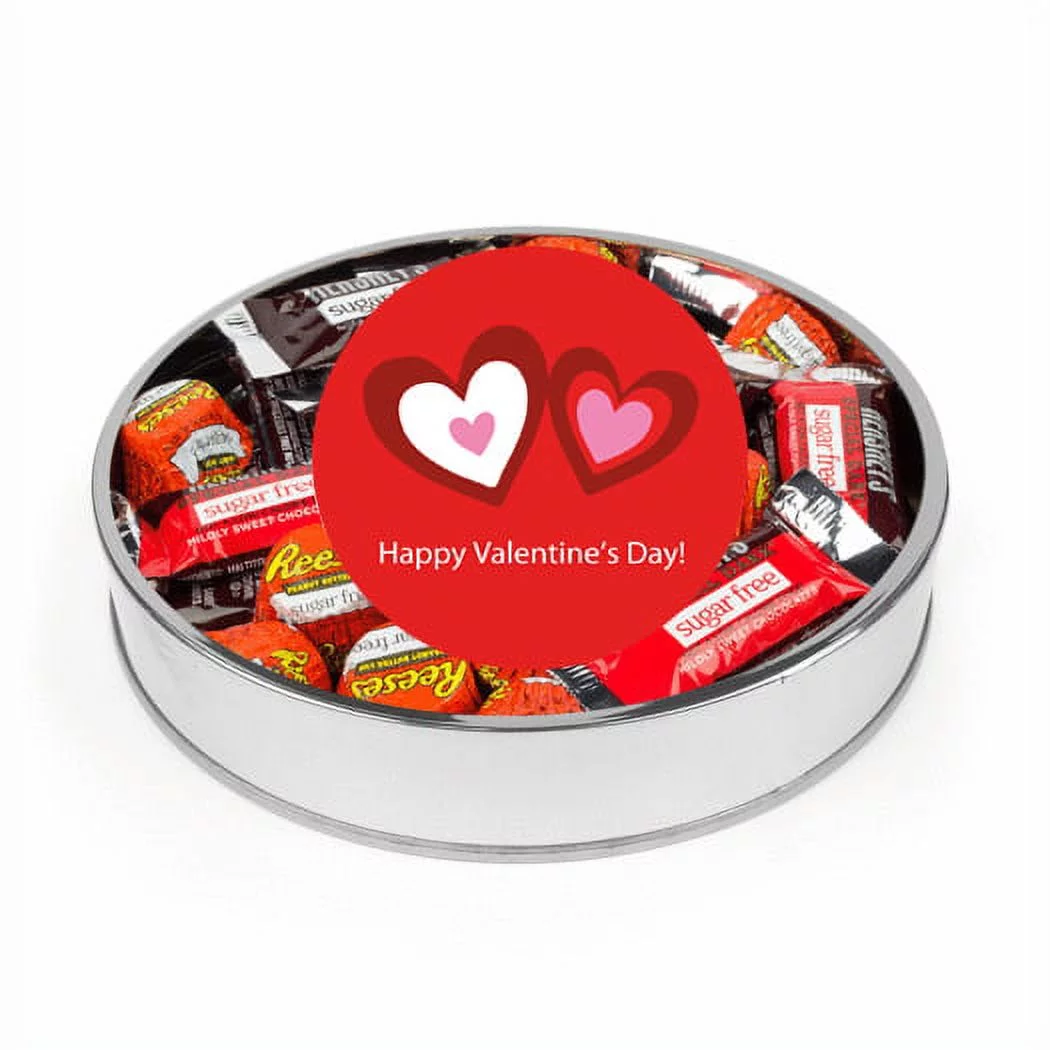 Valentine's Day Sugar Free Candy Gift Tin Large Plastic Tin Chocolate Assortment - Hearts