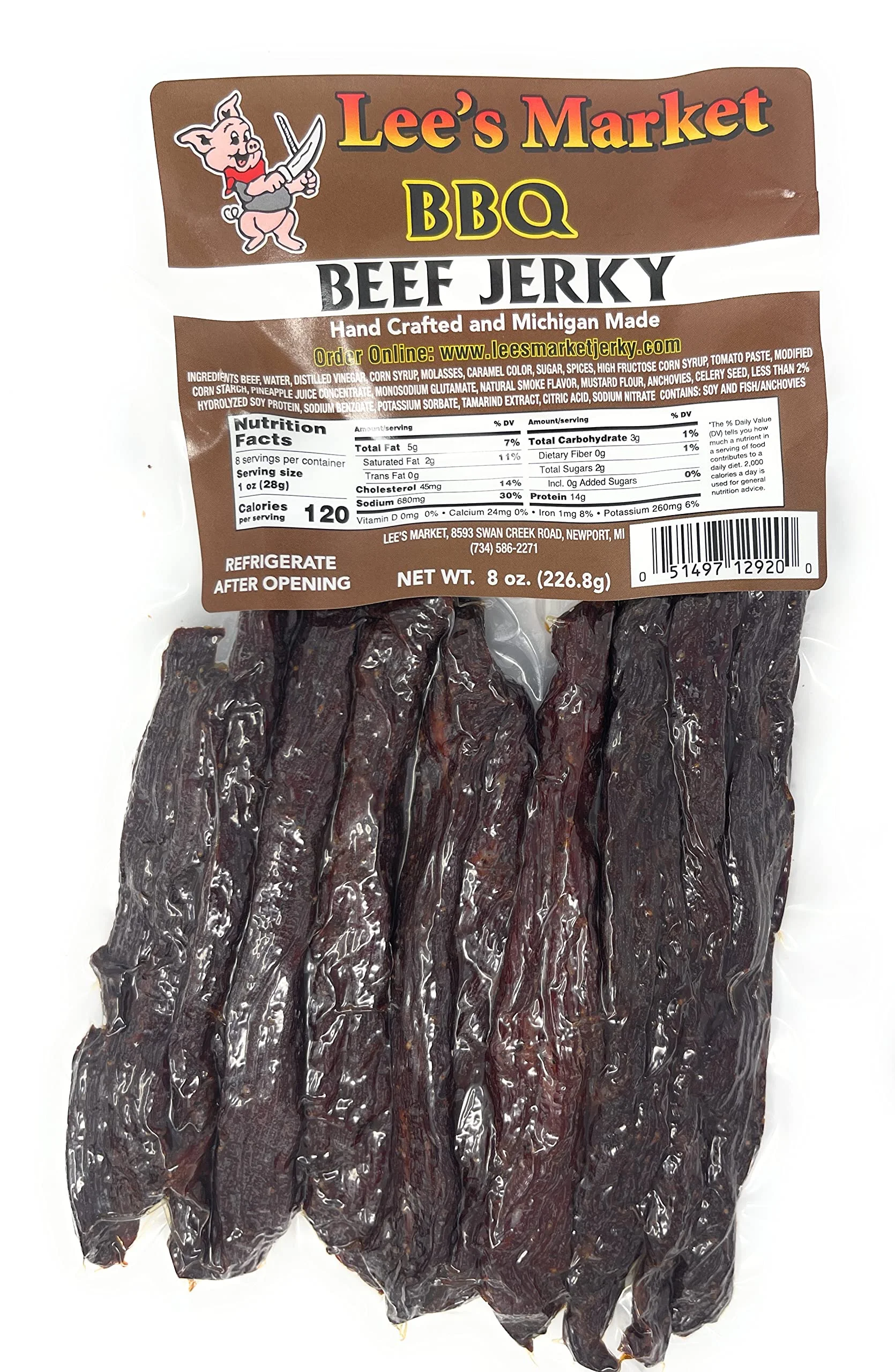 Lee's Market BBQ Beef Jerky - Soft & Tender - Healthy Low Carb, Gluten-Free Snack - Paleo & Keto-Friendly - Michigan Made Handcrafted Jerky - Specialty Gourmet Meat Snacks - 8oz