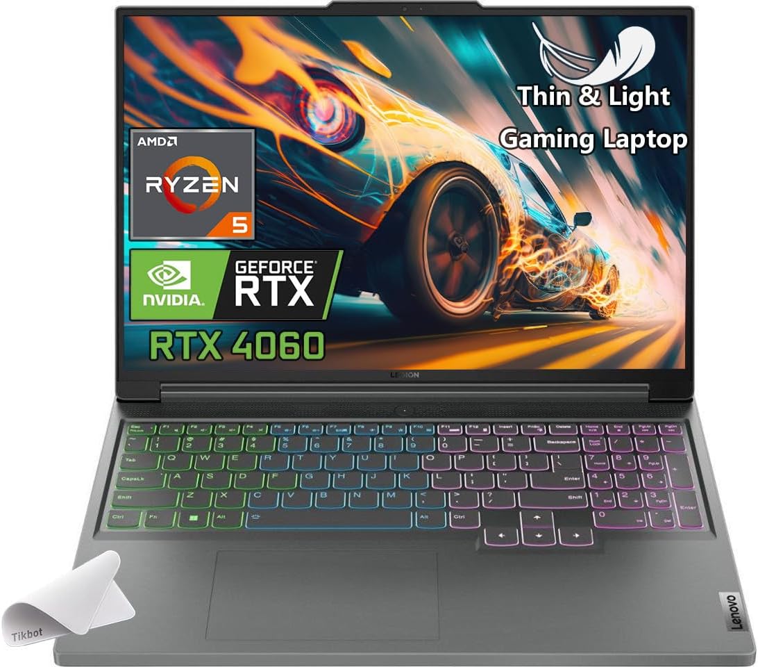 Lenovo 2023 Legion Slim 5 Gaming Laptop, 16” WUXGA(1920 x 1200) Screen, NVIDIA GeForce RTX 4060(TGP 140W), AMD Ryzen 5 7640HS, 4-Zone RGB Backlit KB, Win11H, W/Mouse Pad (64GB RAM | 2TB PCIe SSD)