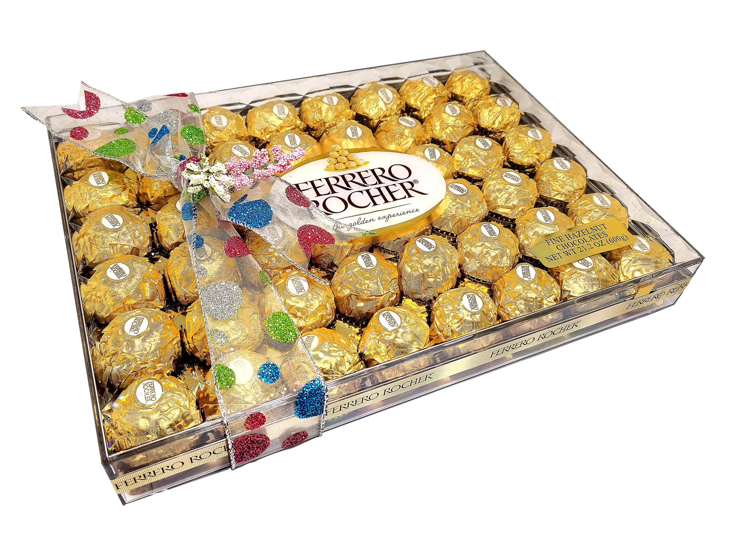 Ferrero Rocher Hazelnut Chocolates GIFT with Beautiful Ribbon 48 Count 21.2 oz. (600 g)