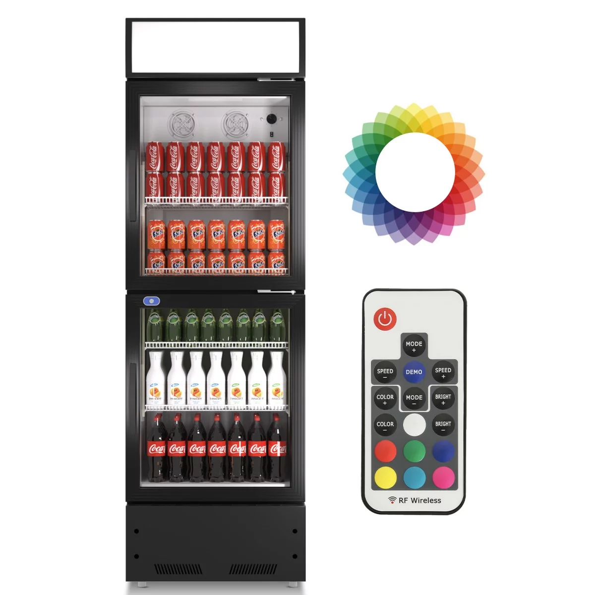 Chingoo 24'' Merchandiser Refrigerator with Double Glass Doors, 11 Cu.ft Display Fridge w/ Adjustable Shelves, 35-46℉-Black