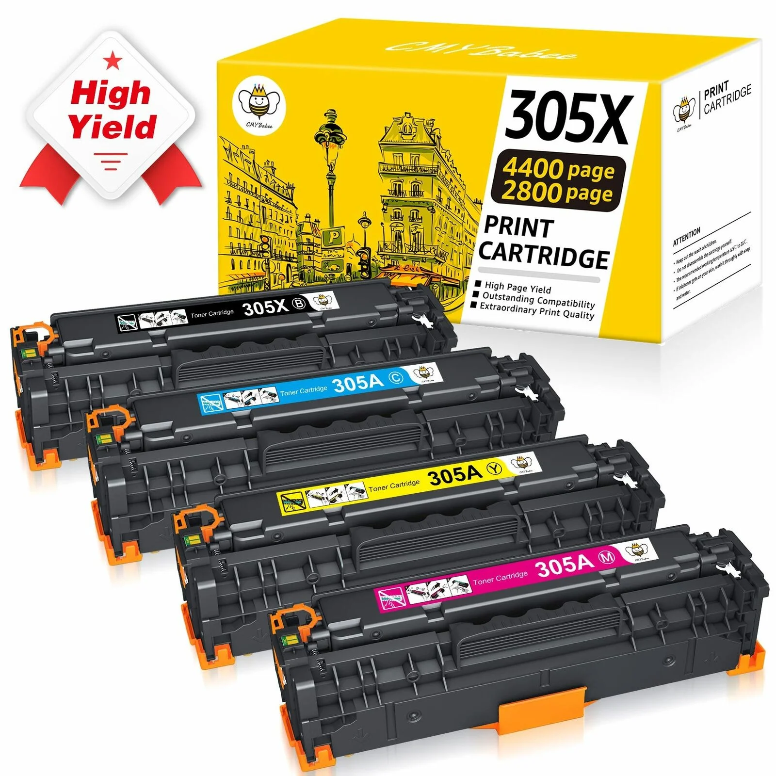305X 305A CE410X CE410A for HP 305A (CE410A) Toner Cartridge for LaserJet Pro 400 Color M451dw M451dn 451nw M475dn Pro 300 Color MFP M375nw M351 Printer Ink Black, Cyan, Magenta, Yellow 4-Pack