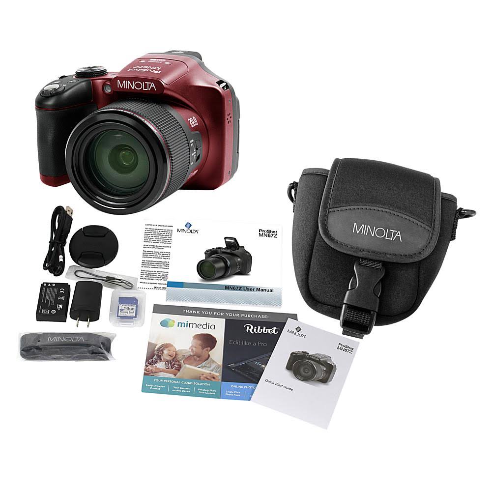 Minolta Mn67z-r Mn67z 20.0-Megapixel 1080p Full HD 67x Optical Zoom Wi-Fi Bridge Camera (Red)