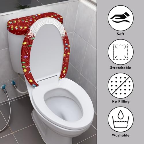 Christmas Bow Bell Toilet Tank Lid Cover and Toilet Seat Lid Cover 2 Pcs Set Toilets Covers with Elastic Cloth Fits Most Toilets Tanks & Lids