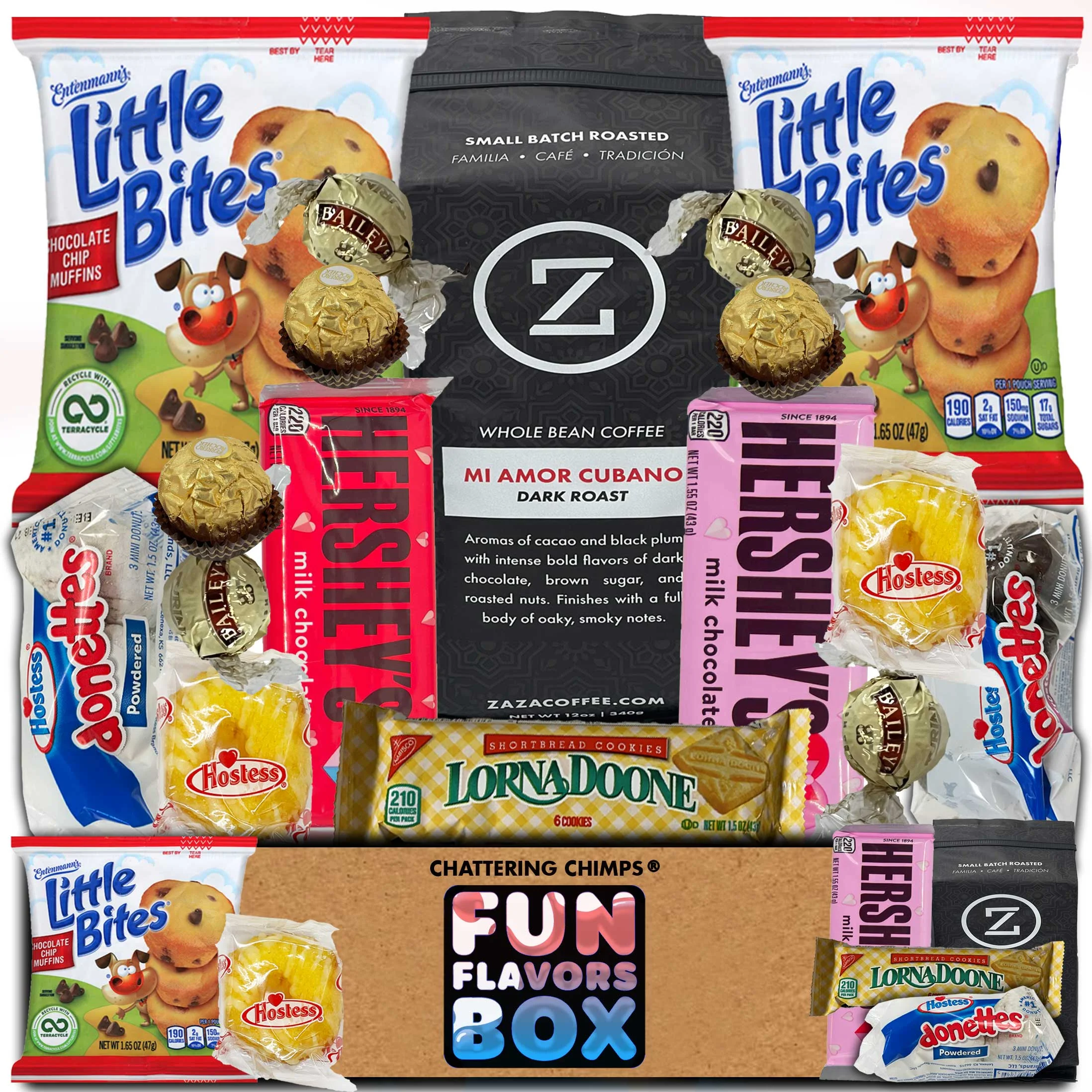 Fun Flavors Box Coffee Gift Basket, Dark Roast Variety Pack, Cookies, Pastries, Snack Box