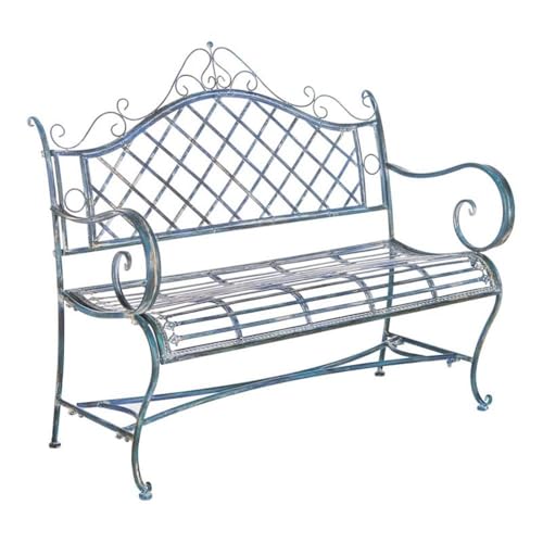 SAFAVIEH PAT5017C Outdoor Collection Abner Antique Blue Wrought Iron 46-inch Garden Bench