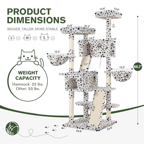 MUTICOR 66 Inches Multi-Level Large Cat Tree Tower for Indoor Big Feline/Cozy Plush Perches/Condo/Sisal Scratching Posts/Hammock and Baskets/Activity Center Play House/Wide Base/Dark Grey