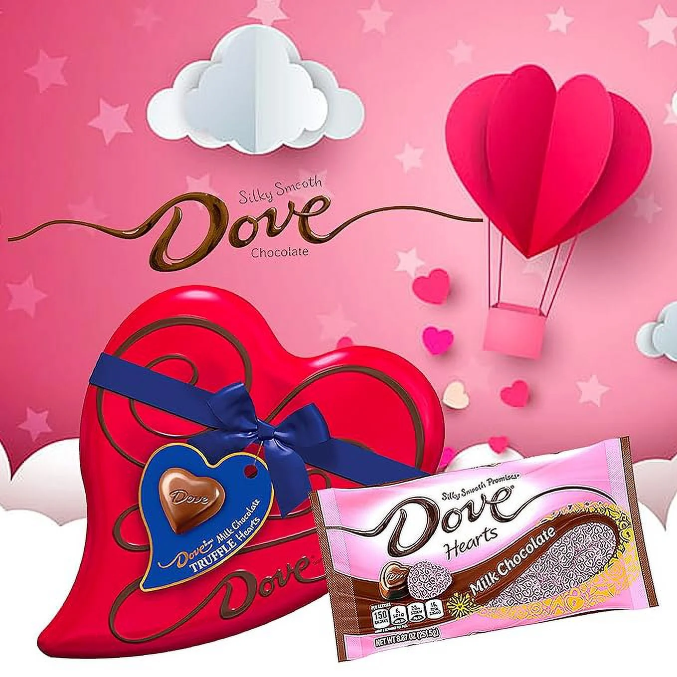 CANDYMAN Valentine Day Bundle with (1) DOVE Milk Chocolate Candy Heart Tin and (1) Milk Chocolate DOVE Bag