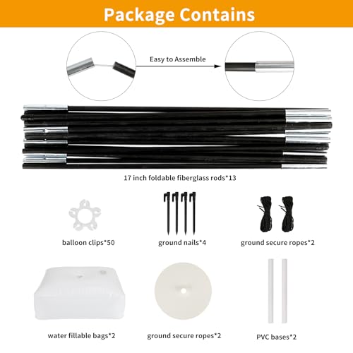 RUBFAC Balloon Arch Kit, 8ft Tall & 9ft Wide Adjustable Balloon Arch Frame Stand with 2 PVC Bases,2 Water Fillable Bags, 50pcs Balloon Clips for Wedding Party Baby Shower Supplies Christmas Decoration