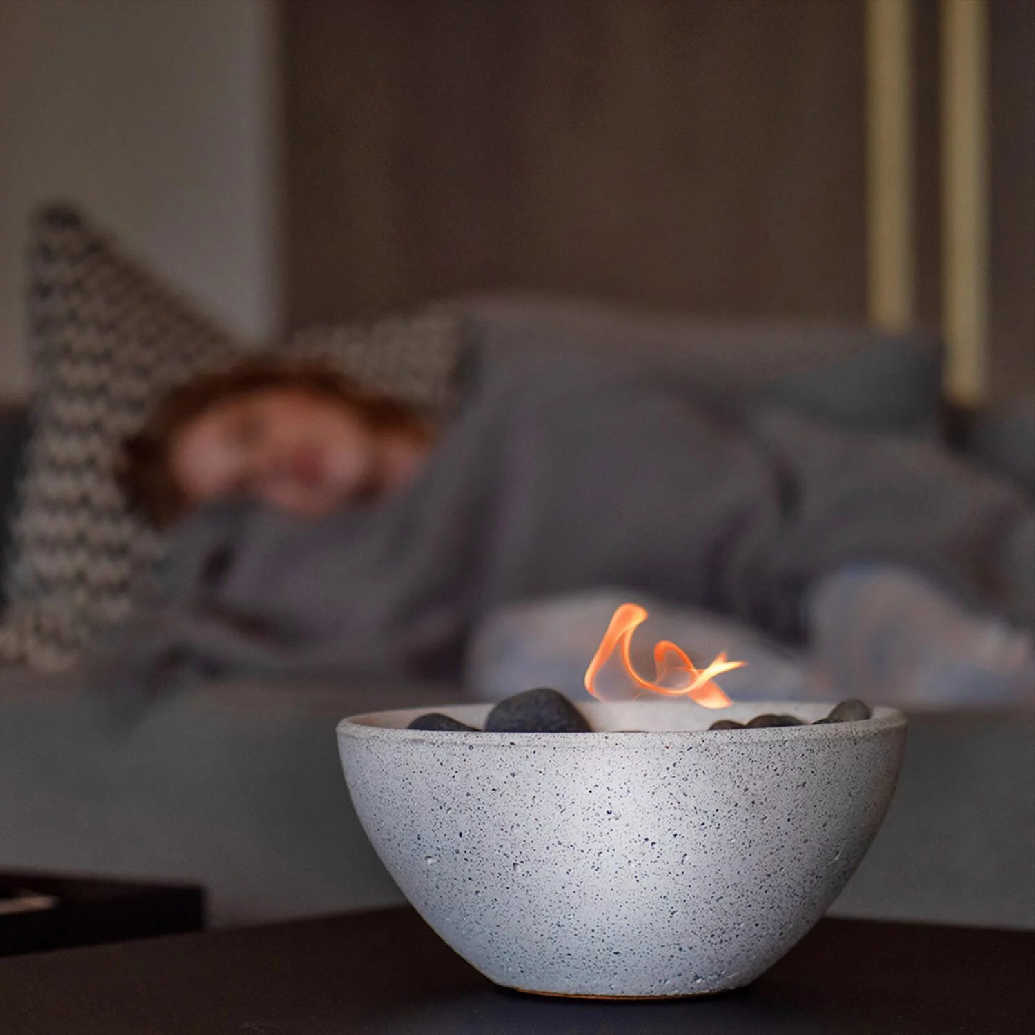 TerraFlame Basin Table Top Fire Bowl Gel Fuel - Stone Cast - White