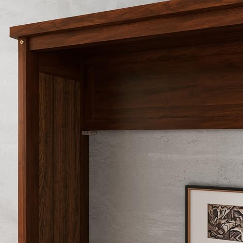 Murphy Bed Wall Bed with Desk, Wood Cabinet Murphy Bed, Space-Saving Hidden Wall Bed with Gas Struts, Walnut