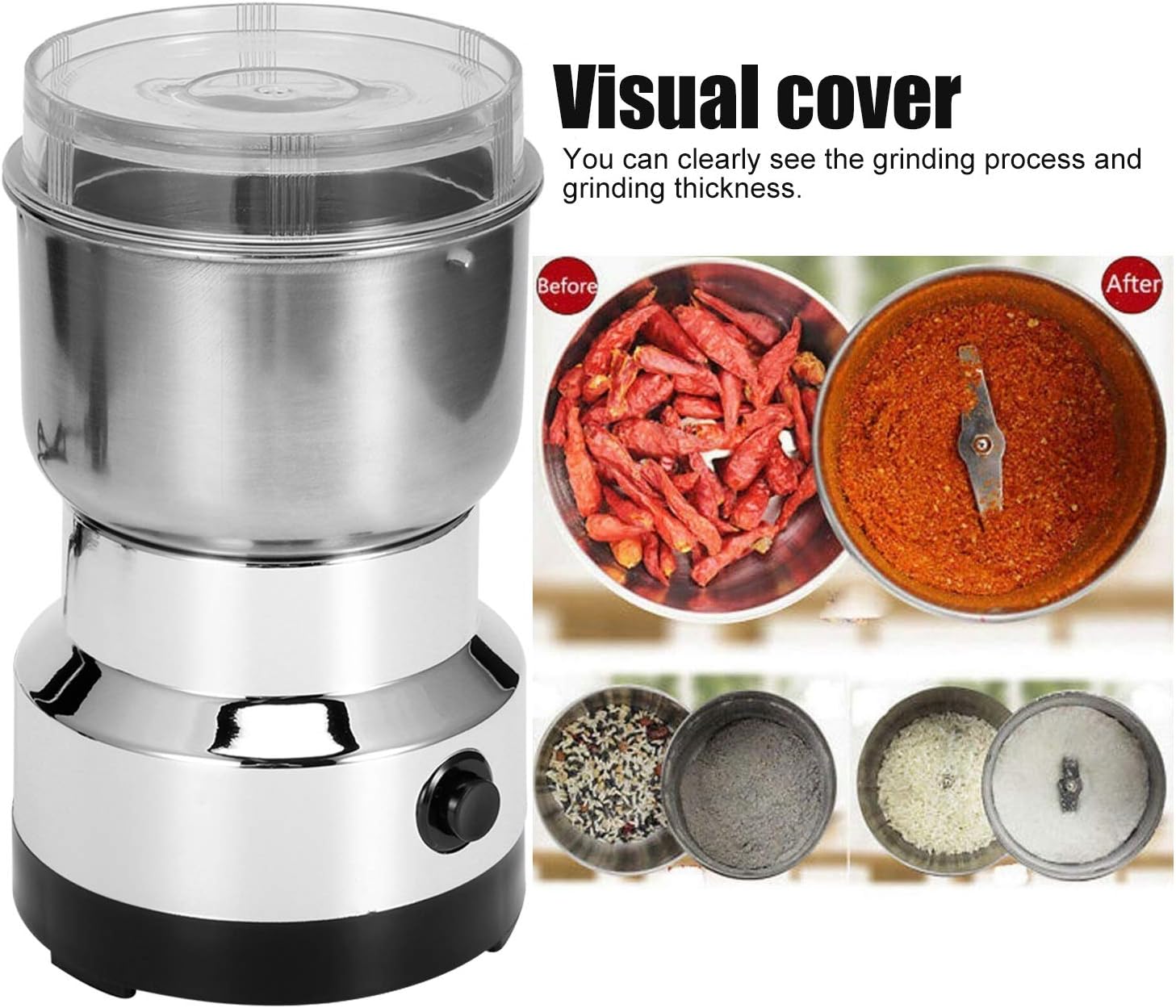 Electric Spice Grinder, Stainless Steel Coffee Nut Seed Herb Grinder Crusher Mill Blender Kitchen Tool for Home Travel(US Plug)
