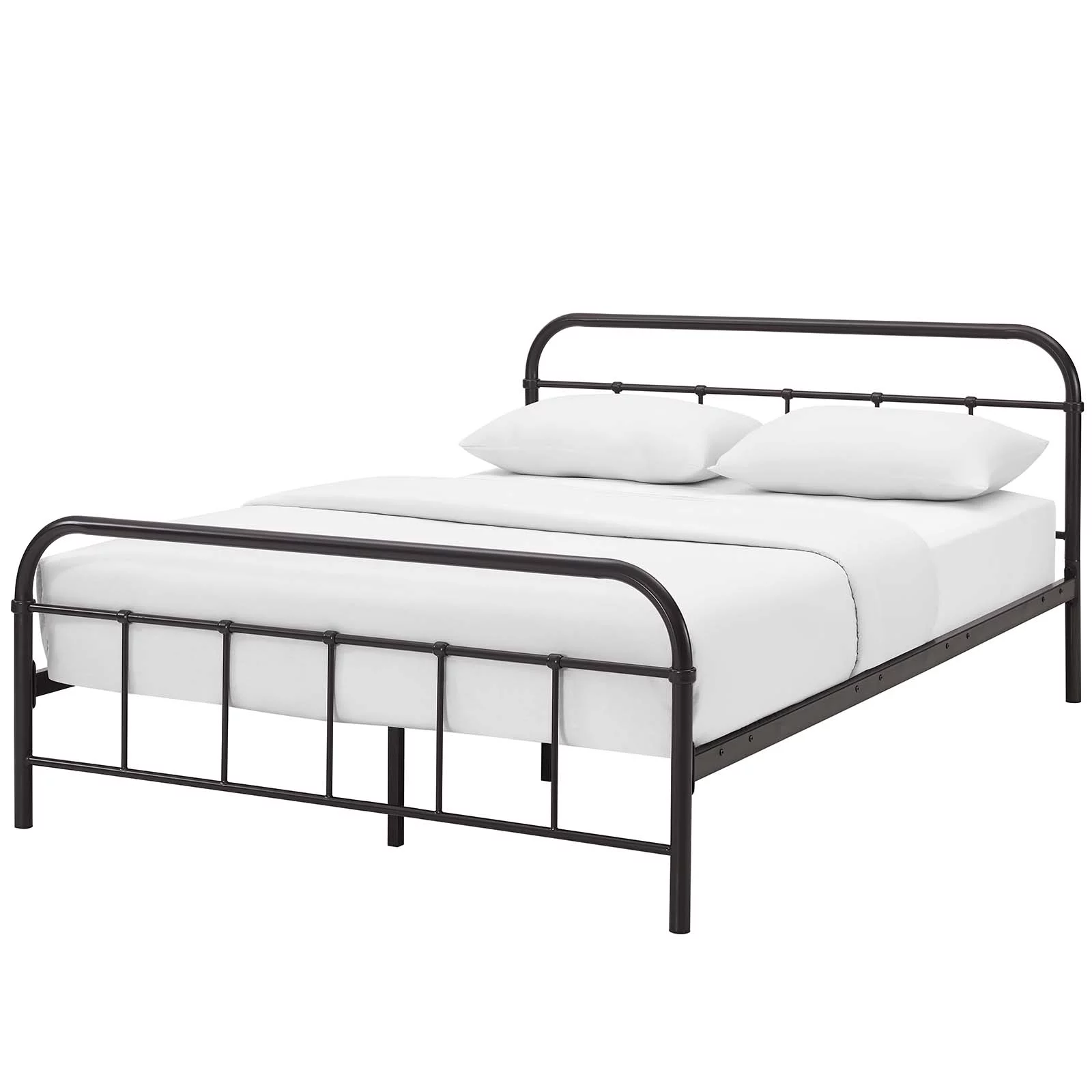 Industrial Country Cottage Farm Beach House Bedroom Queen Size Platform Bed Frame, Metal Steel Stainless Steel, Brown