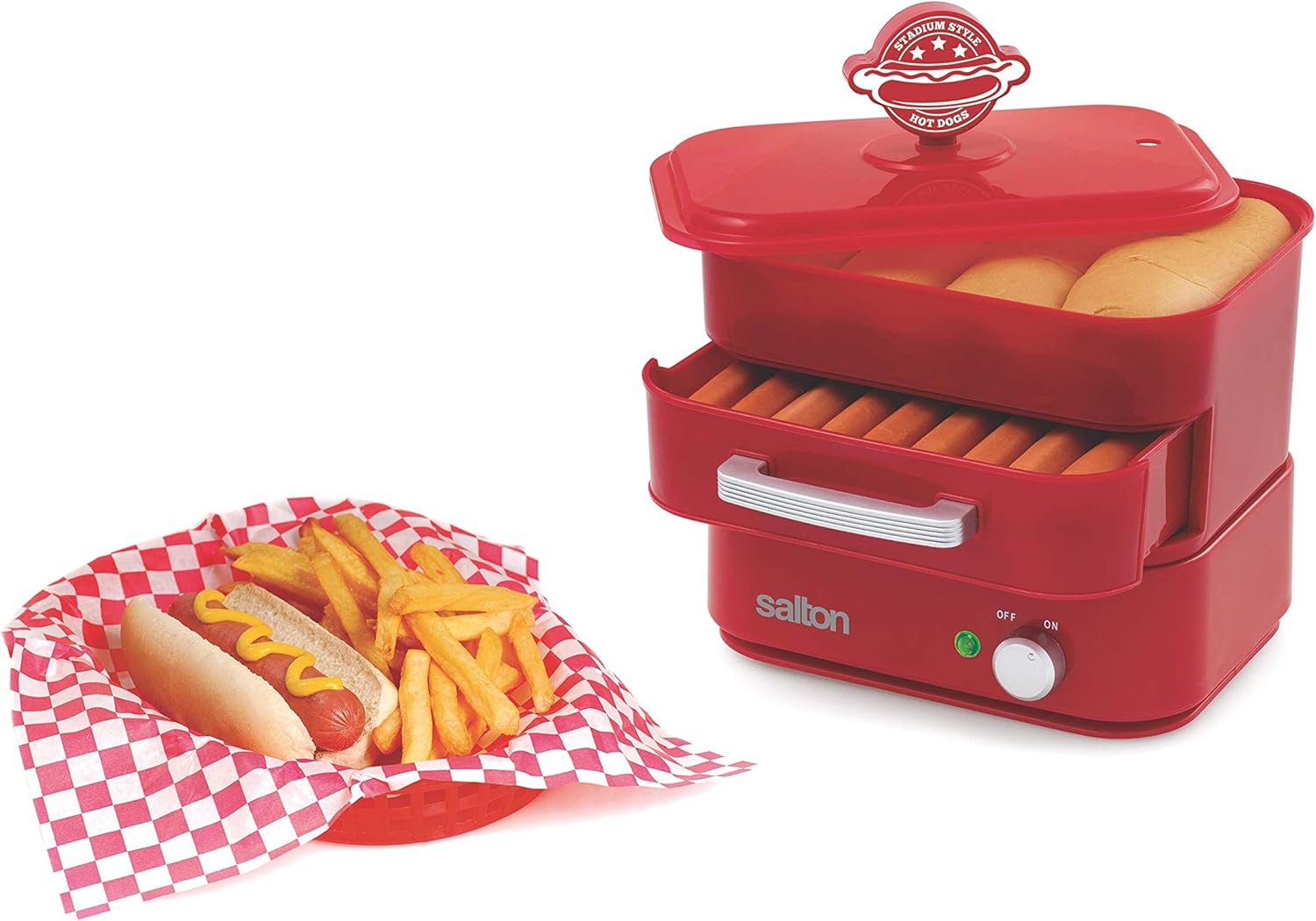 Salton HD1905 Hot Dog Food Steamer, Transparent, Red