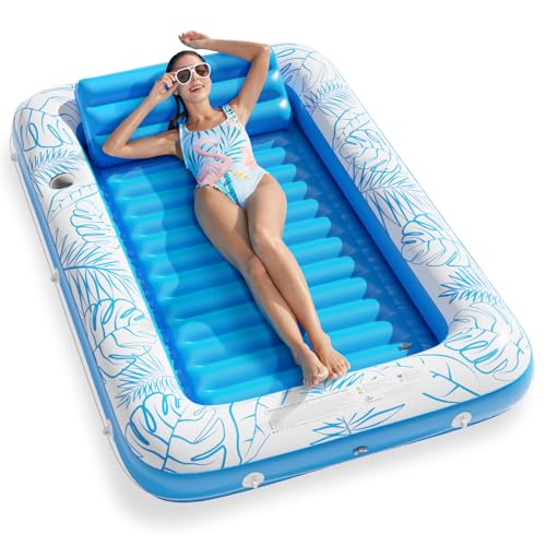 Inflatable Tanning Pool Lounger Float - Jasonwell 4 in 1 Sun Tan Tub Sunbathing Pool Lounge Raft Floatie Toys Water Filled Tanning Bed Mat Pad for Adult Blow Up Kiddie Pool Kids Ball Pit Pool (L)