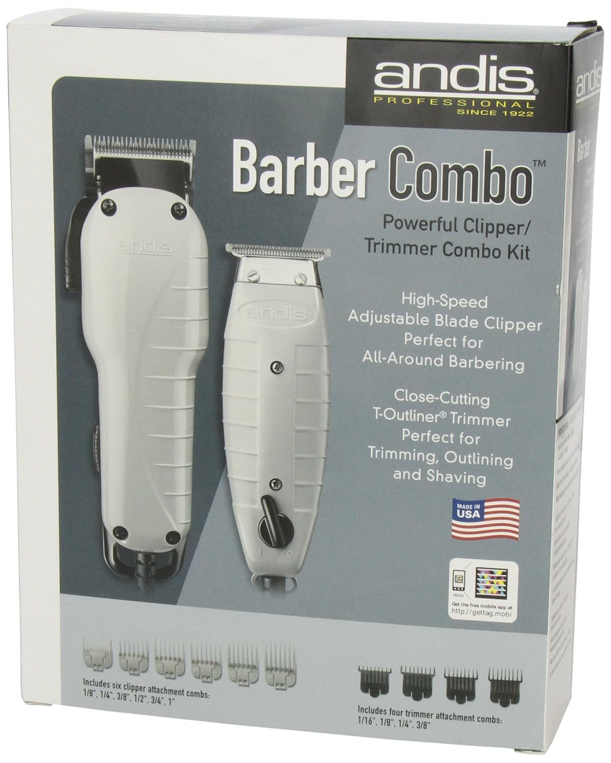 Andis 66325 Barber Combo-Powerful Clipper/Trimmer Comber Kit