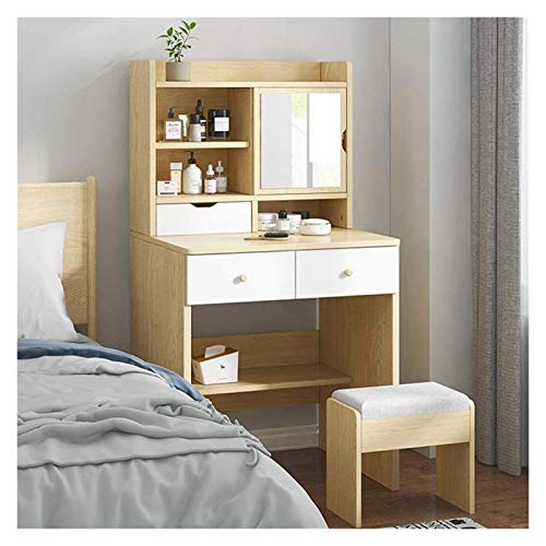 Makeup Vanity Table for Women Girls, Makeup Dressing Table with Flip Top Mirror, Storage Shelves, Makeup Vanity Desk for Bedroom, Vanity Table Set with 2 Drawers(White,60x45x132cm)