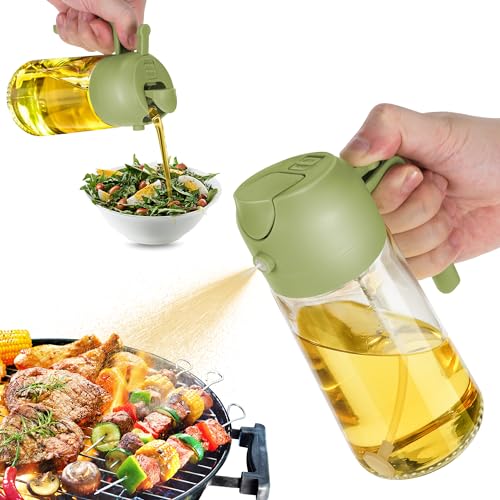 16oz Oil Dispenser Bottle for Kitchen - 2 in 1 Olive Oil Dispenser and Oil Sprayer - 470ml Olive Oil Bottle - Oil Sprayer for Cooking, Kitchen, Salad, Barbecue 2Pcs Black (2Pcs White&Green)