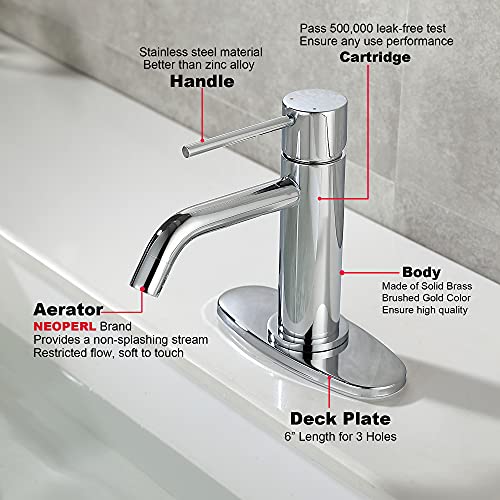 Brushed Gold Vessel Sink Faucet with Pop Up Drain and Supply Lines, Stainless Steel Gold Vanity Faucet Single Hole, JXMMP Single Handle Bathroom Faucet Gold, JXM1001BG