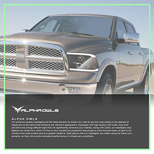 Alpha Owls 8710401 Crystal Headlights With Switchback Sequential LED Light Bar & Startup Light - Black Amber Fits 2009-2018 Dodge Ram 1500 2500 3500/2019-2023 Classic Halogen Models