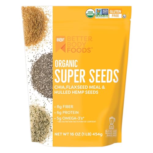 BetterBody Foods Superfood Organic Super Seeds - Blend of Organic Chia Seeds, Milled Flax Seed, Hemp Hearts, Add to Smoothies Shakes & More, 1lb, 16 oz